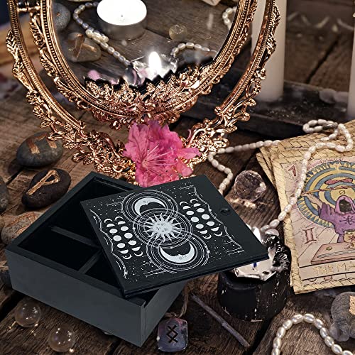 Hukalw Wooden Tarot Card Case Holder, Deck Box Organizer Storage Compatible with Most sizes Cards, 3 Storage Compartments
