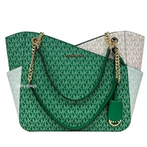 Michael Kors Jet Set Travel Large Chain Shoulder Tote (Palmetto Green Multi)