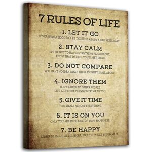 7 rules of life wall art tan inspirational canvas pictures motivational quotes for office wall decor retro framed canvas prints for living room bedroom bathroom home 12″ x 16″