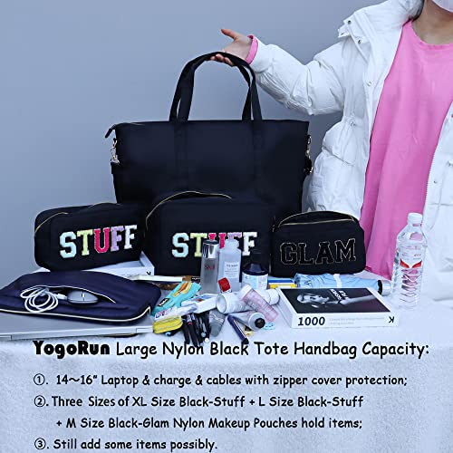 YogoRun Large Tote Handbag Business Handbag Boutique Tote Bag Nylon Unisex (Black)