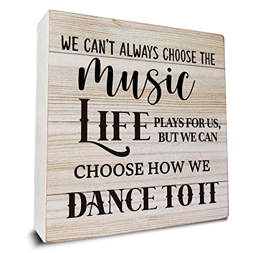 We Can't Always Choose the Music Life Wooden Box Sign Desk Décor Inspirational Quote Wood Box Sign for Home Classroom Shelf Table Decoration 5 X 5 Inch