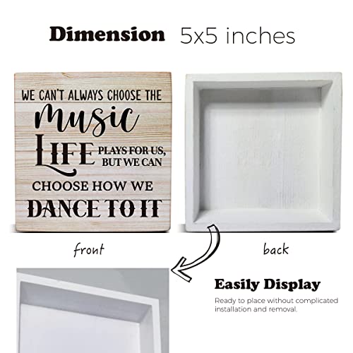 We Can't Always Choose the Music Life Wooden Box Sign Desk Décor Inspirational Quote Wood Box Sign for Home Classroom Shelf Table Decoration 5 X 5 Inch