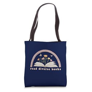 read diverse books vintage cottagecore butterfly wildflowers tote bag