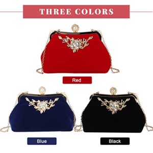 LUI SUI Women Flower Velvet Evening Clutch Purse Bags Crystal Shoulder Bag Wedding Tote Purse for Prom Banquet