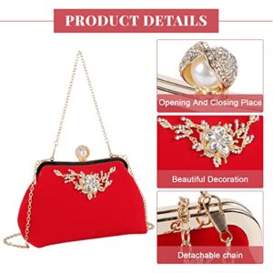 LUI SUI Women Flower Velvet Evening Clutch Purse Bags Crystal Shoulder Bag Wedding Tote Purse for Prom Banquet