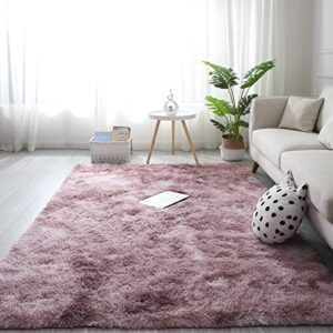 tewwet fluffy rugs for bedroom 6×9, soft shaggy bedroom rug, fuzzy plush area rugs for dorm living room kids room, non-slip indoor floor accent area carpet（pink）