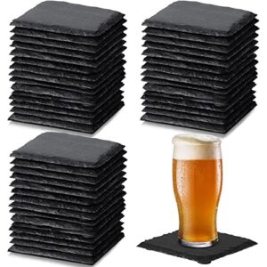 60 pieces slate coasters bulk, 4 x 4 inch black stone coasters square cup coasters set handmade drink coasters bar coasters with anti scratch bottom for coffee table kitchen home