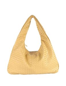 woven tote handbags for women large capacity vegan leather shoulder top-handle travel shopper bag ladies fashion underarm bag yellow