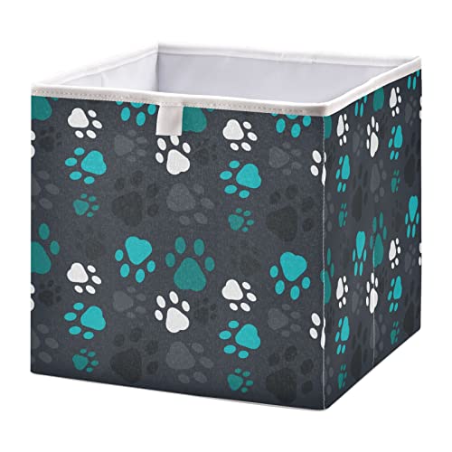 WELLDAY Storage Basket Cute Paw Prints Foldable 11 x 11 x 11 in Cube Storage Bin Home Decor Organizer Storage Baskets Box for Toys, Books, Shelves, Closet, Laundry, Nursery