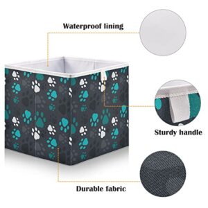 WELLDAY Storage Basket Cute Paw Prints Foldable 11 x 11 x 11 in Cube Storage Bin Home Decor Organizer Storage Baskets Box for Toys, Books, Shelves, Closet, Laundry, Nursery