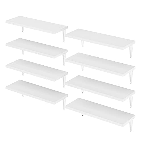 Wallniture Arras 17"x6" Floating Shelves for Wall Decor, Bookshelf Living Room Decor, Kitchen Shelves for Storage, Floating Shelf Unit for Dining Room, Home Office Wall Shelf Set of 8, White, Wood