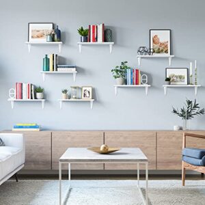 Wallniture Arras 17"x6" Floating Shelves for Wall Decor, Bookshelf Living Room Decor, Kitchen Shelves for Storage, Floating Shelf Unit for Dining Room, Home Office Wall Shelf Set of 8, White, Wood