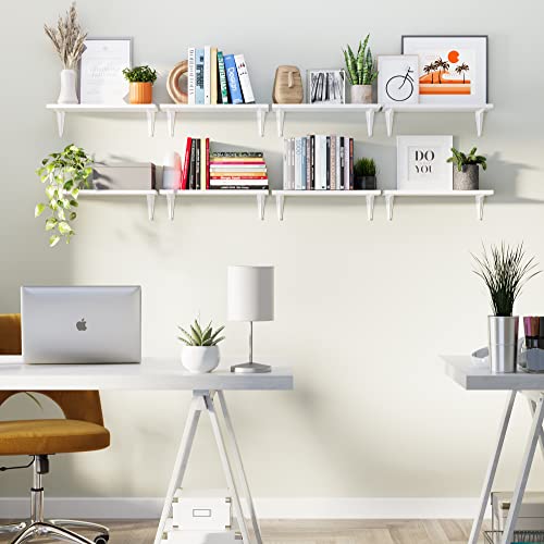 Wallniture Arras 17"x6" Floating Shelves for Wall Decor, Bookshelf Living Room Decor, Kitchen Shelves for Storage, Floating Shelf Unit for Dining Room, Home Office Wall Shelf Set of 8, White, Wood