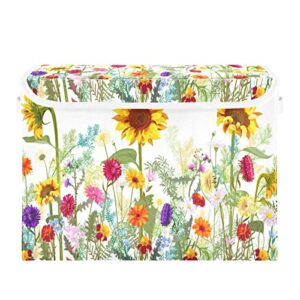 kigai colorful flower storage basket with lid,collapsible storage box fabric storage bin for closet,office,bedroom,nursery