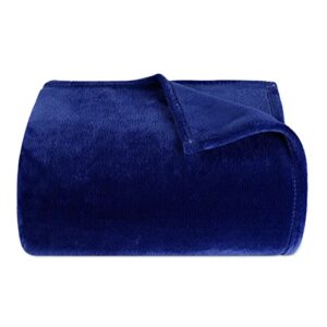 throw blankets queen size, super soft 350gsm thick fuzzy warm blanket for bed and sofa, dark blue, 60×80 inches