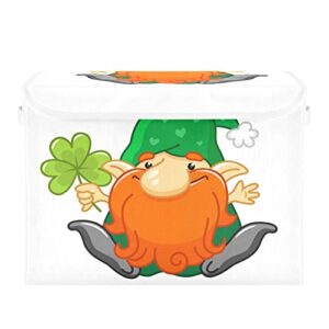 kigai st.patrick’s day cute gnome storage basket with lid,collapsible storage box fabric storage bin for closet,office,bedroom,nursery