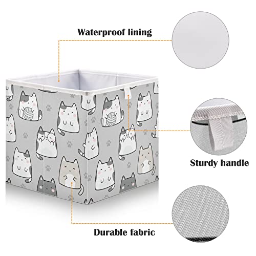 Kigai Cute Cat Cube Storage Bins - 11x11x11 in Large Foldable Cubes Organizer Storage Basket for Home Office, Nursery, Shelf, Closet