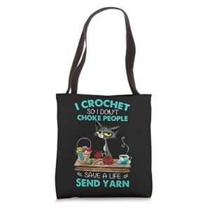 i crochet so i dont choke people cute black cat knit vintage tote bag