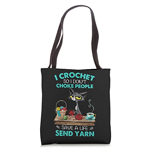 I Crochet So I Dont Choke People Cute Black Cat Knit Vintage Tote Bag