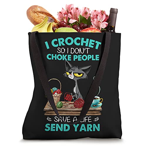 I Crochet So I Dont Choke People Cute Black Cat Knit Vintage Tote Bag