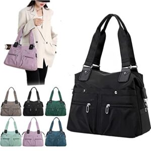 multi pocket nylon totes handbag waterproof large shoulder bag travel purse bags for women (black)