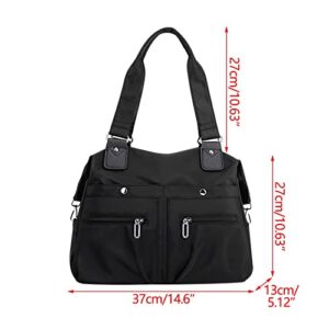 Multi Pocket Nylon Totes Handbag Waterproof Large Shoulder Bag Travel Purse Bags For Women (Black)