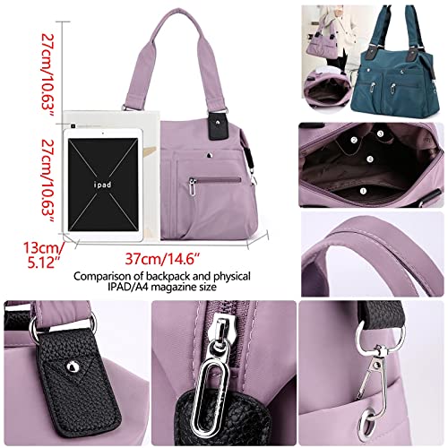Multi Pocket Nylon Totes Handbag Waterproof Large Shoulder Bag Travel Purse Bags For Women (Black)