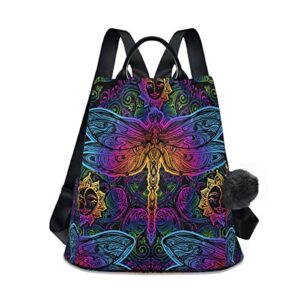 alaza rainbow colorful dragonfly ethnic women backpack anti theft back pack shoulder fashion bag purse