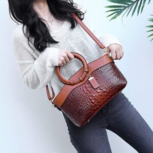 XingChen Crocodile Pattern Handbag for Women Leather Ring Top Handle Satchel Style Shoulder Bag Fashion Purse Embossed Tote