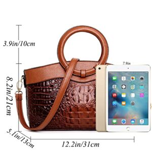 XingChen Crocodile Pattern Handbag for Women Leather Ring Top Handle Satchel Style Shoulder Bag Fashion Purse Embossed Tote