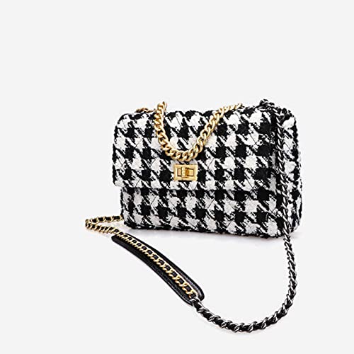 Women Houndstooth Shoulder Bag Ladies Fashion PU Leather Top Handle Woolen Cloth Crossbody Underarm Bag Satchel Purse Handbag (Coffee)