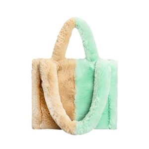 lmkids fashion plush women’s bag, trendy women’s shoulder bag, simple, luxury handbag, winter tote bag (coffee&green)