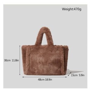 LMKIDS Fashion Plush women's bag, trendy women's shoulder bag, simple, luxury handbag, winter Tote Bag (Coffee&Green)