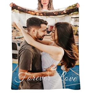 custom personalized blanket with picture text name customized 1-9 photo throw blanket gift for wife husband boyfriend girlfriend couple mom dad friend pet for birthday anniversary (1 photo, 50″x60″)