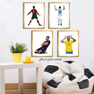 Football Star Cristiano Ronaldo and Lionel Messi Posters Wall Art, Neymar Kylian Mbappe Soccer Canvas Posters, World Cup Posters for Office Living Room Boys Room Man Cave Decor, Set of 4 (8"x10" Unframed)