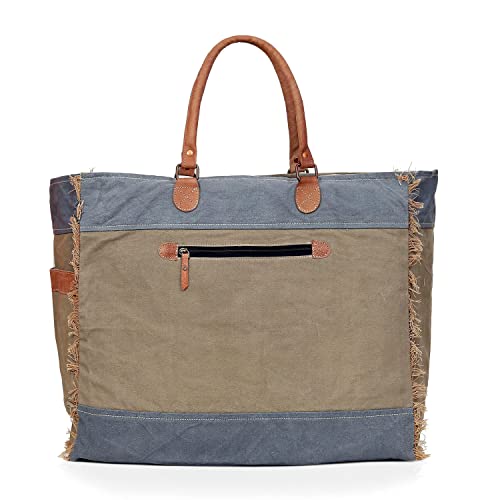 CLA 20 Inch Upcycle Canvas & Cowhide Leather Handbag for Women, weekend bag, beach bag for women, Canvas Hobo Bag for Women, Canvas Tote Bag for Women's