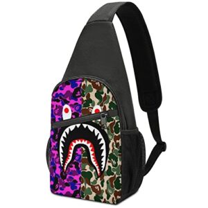 cute shoulder backpack, backpacking, green and red camo shark teeth art crossbody rucksack, tote bags, gym crossbody sack satchel outdoor hiking bag for man women lady girl