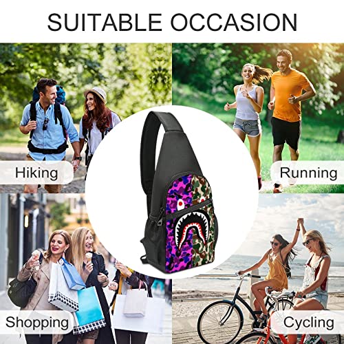 Cute Shoulder Backpack, Backpacking, Green And Red Camo Shark Teeth Art Crossbody Rucksack, Tote Bags, Gym Crossbody Sack Satchel Outdoor Hiking Bag for Man Women Lady Girl