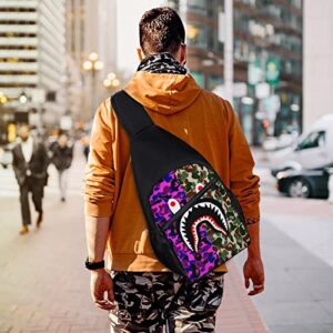 Cute Shoulder Backpack, Backpacking, Green And Red Camo Shark Teeth Art Crossbody Rucksack, Tote Bags, Gym Crossbody Sack Satchel Outdoor Hiking Bag for Man Women Lady Girl