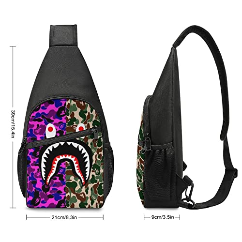 Cute Shoulder Backpack, Backpacking, Green And Red Camo Shark Teeth Art Crossbody Rucksack, Tote Bags, Gym Crossbody Sack Satchel Outdoor Hiking Bag for Man Women Lady Girl