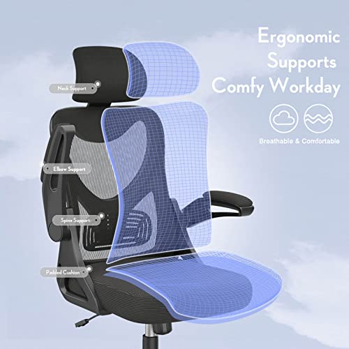 Office Chair - Ergonomic Desk Chair with Adjustable 2D Headrest & Lumbar & Armrest, Upgraded Comfy Cushion, Tilting & Height Adjustment Computer Chair High Back Home Office Desk Chairs