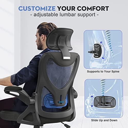 Office Chair - Ergonomic Desk Chair with Adjustable 2D Headrest & Lumbar & Armrest, Upgraded Comfy Cushion, Tilting & Height Adjustment Computer Chair High Back Home Office Desk Chairs