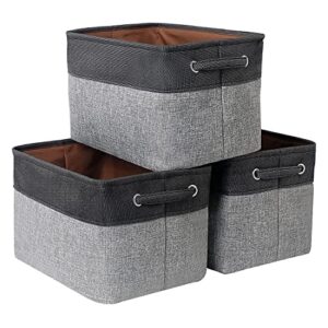 yanzhi 3pcs large storage baskets for shelves, laundry open storage bin set with sturdy handles,fabric baskets for organizing,foldable cotton linen cube hampers for closet,nursery, clothes, toys,dorm,home & office（black)
