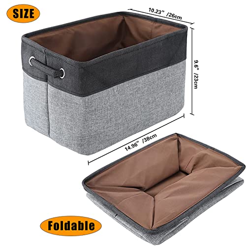 YanZhi 3PCS Large Storage Baskets for Shelves, Laundry Open Storage Bin Set with Sturdy Handles,Fabric Baskets for Organizing,Foldable Cotton Linen Cube Hampers for Closet,Nursery, Clothes, Toys,Dorm,Home & Office（Black)