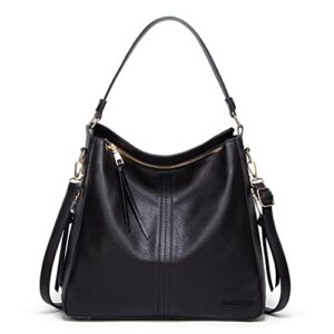 ladies designer hand bag shoulder tote zipper purse colombian pu leather satchel crossbody bag, hobo bags for women (black)