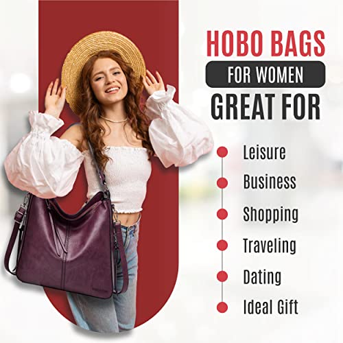 Ladies Designer Hand Bag Shoulder Tote Zipper Purse Colombian PU Leather Satchel Crossbody Bag, Hobo Bags for Women (Black)