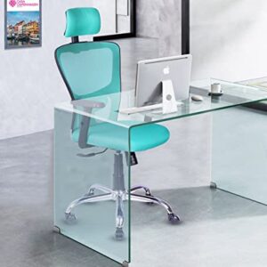 Casa Copenhagen California Chair with Adjustable Lumbar Support, High-Back Mesh Computer Chair - Headrest, Soft Sponge Cushion, Swivel Desk Task Chair for Work or Home - Teal