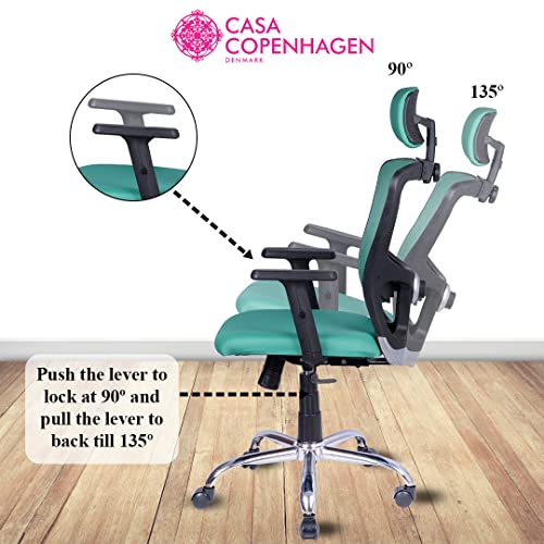 Casa Copenhagen California Chair with Adjustable Lumbar Support, High-Back Mesh Computer Chair - Headrest, Soft Sponge Cushion, Swivel Desk Task Chair for Work or Home - Teal