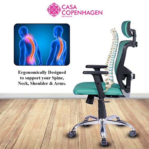 Casa Copenhagen California Chair with Adjustable Lumbar Support, High-Back Mesh Computer Chair - Headrest, Soft Sponge Cushion, Swivel Desk Task Chair for Work or Home - Teal