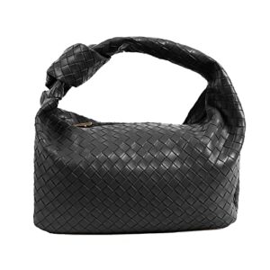 prettygarden women’s soft leather handbags purse fashion shoulder bag dumpling knotted handle hobo bags(black)